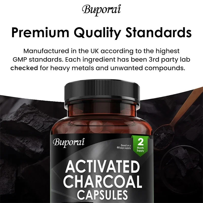Activated Charcoal 120pcs, Detoxification, Relieve Bloating, Supports Gut Health