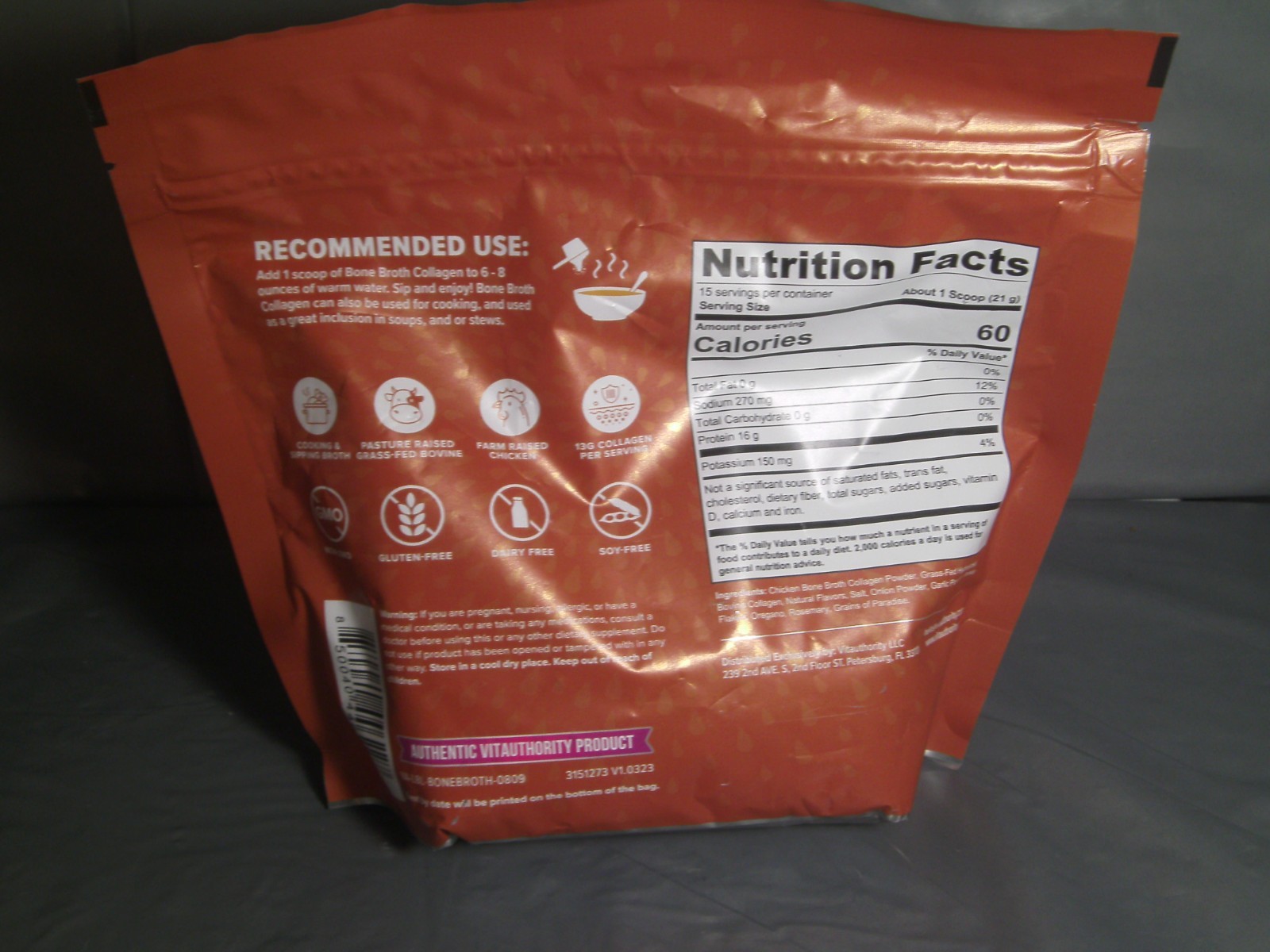 Vitauthority Bone Broth Collagen Chicken Noodle 15 Servings Exp 05/2026 New