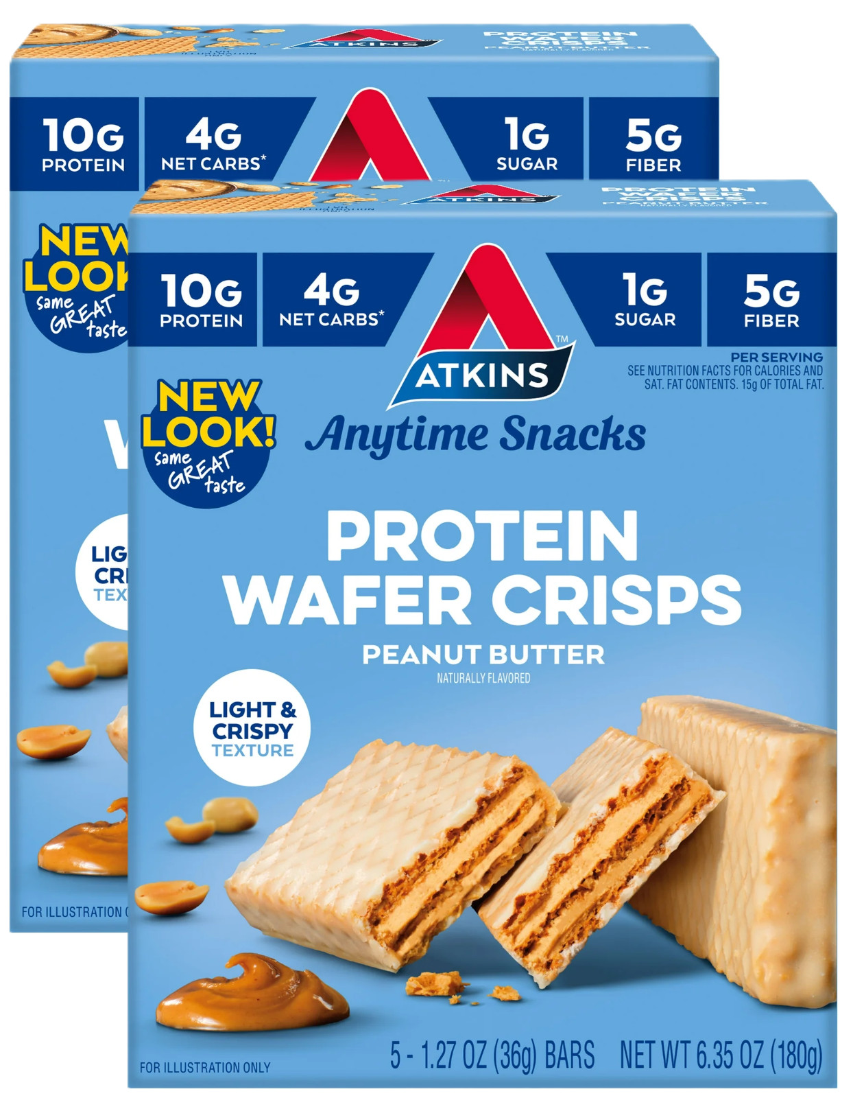 Atkins Peanut Butter Protein Wafer Crisp, 1.27 oz, 2 x 5-pack (Snack Bar)