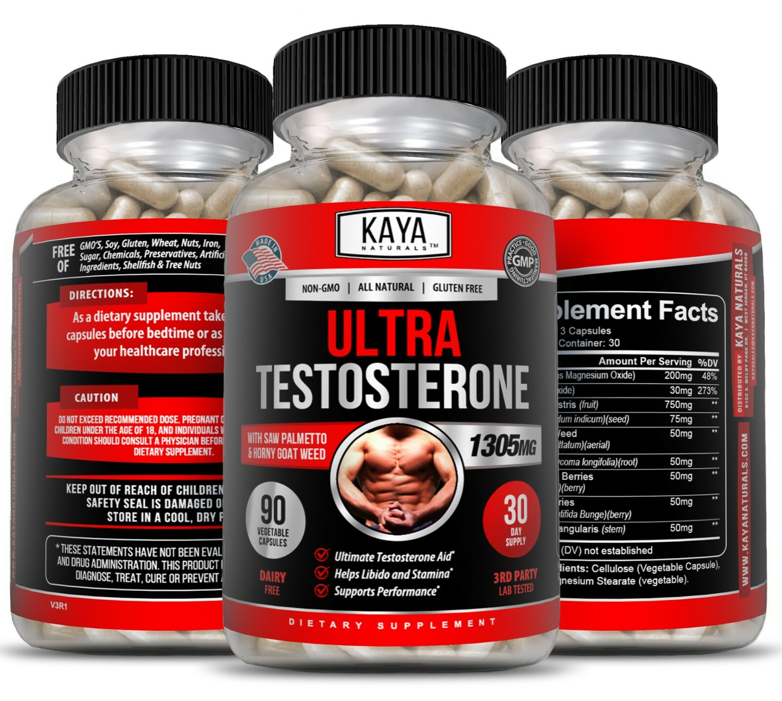 (2 Pack) Natural Testosterone Booster Magnesium Zinc Tribulus Horny Goat Weed