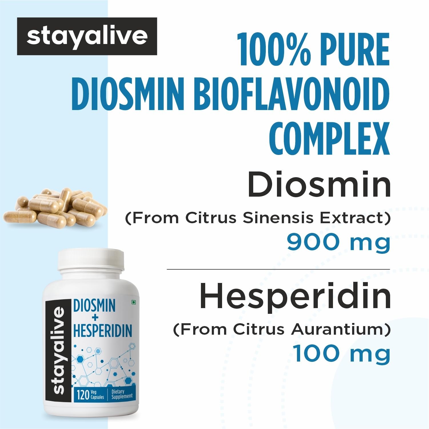 STAY ALIVE Diosmin Hesperidin 1000mg Complex, 120 120 Count (Pack of 1)