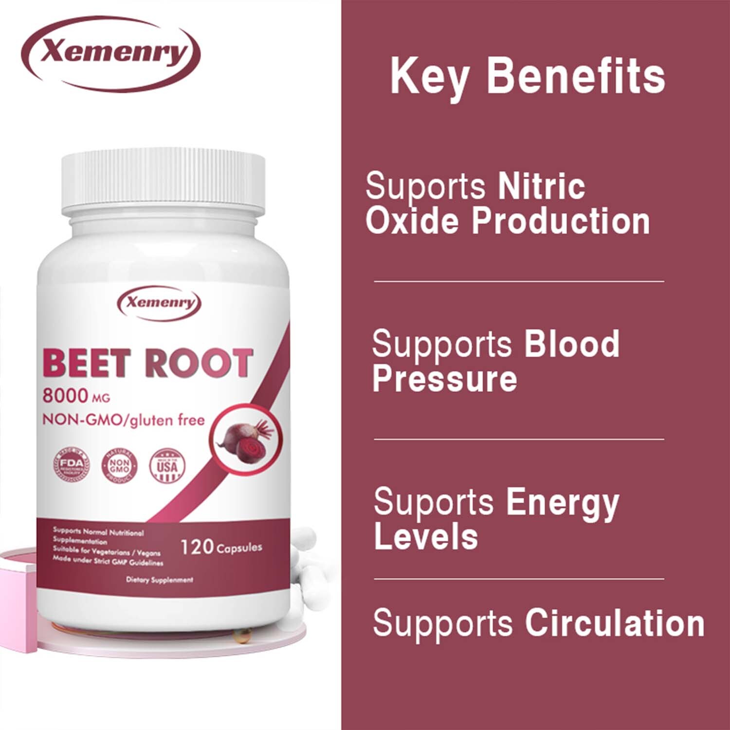 Beet Root 8000mg-Nitric Oxide Booster, Blood Pressure Support, Digestion Support