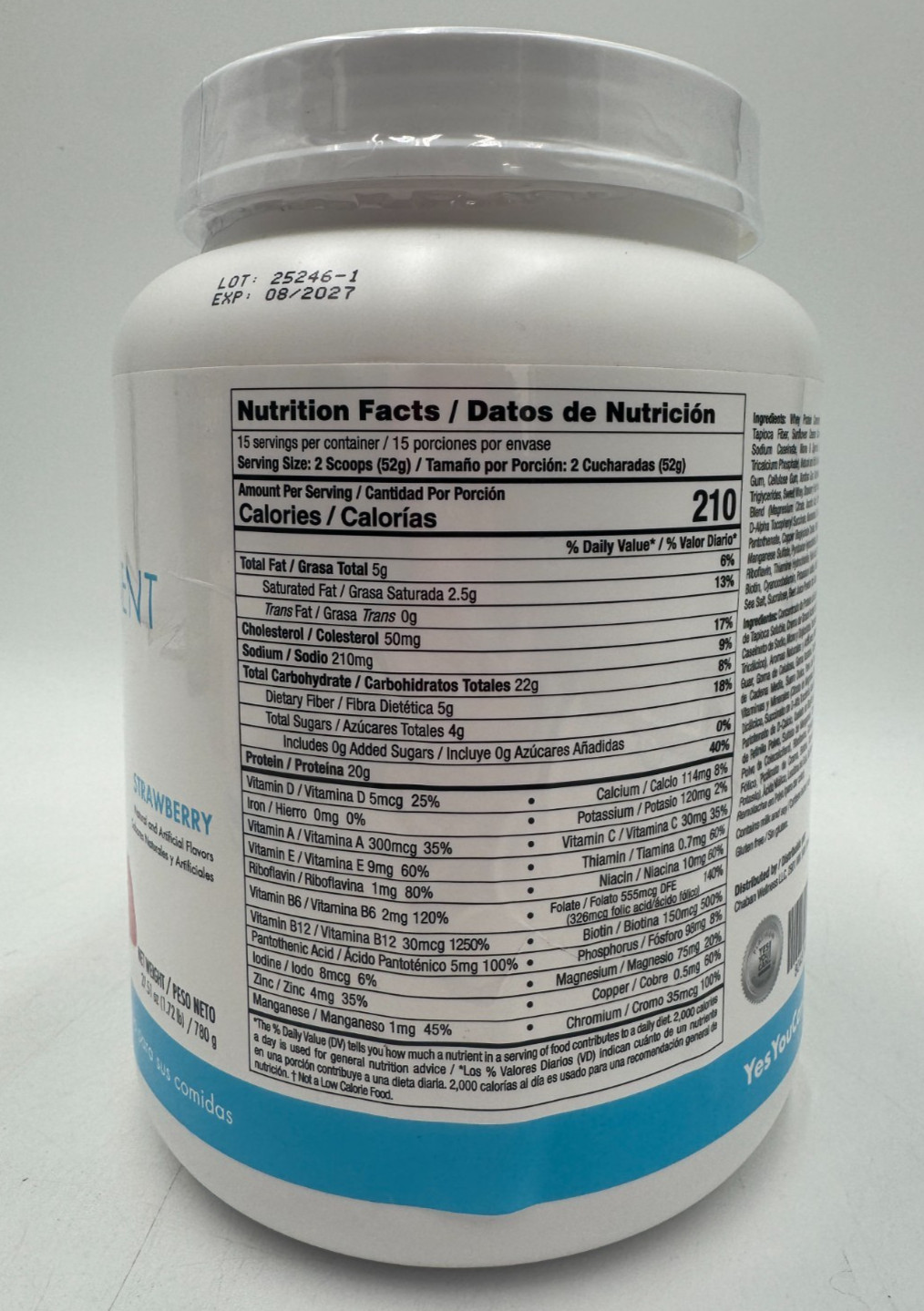 Yes You Can! Complete Meal Replacement Powder Strawberry 1.72 lbs, EXP: 8/27
