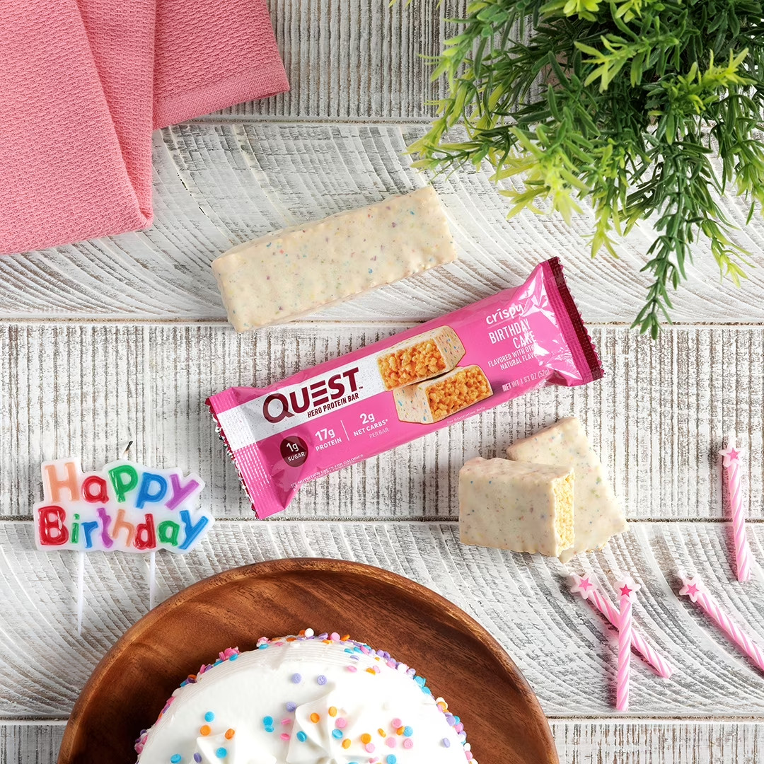 Quest Crispy Hero Protein Bar, Birthday Cake Flavor, Low Sugar, 4 Count..