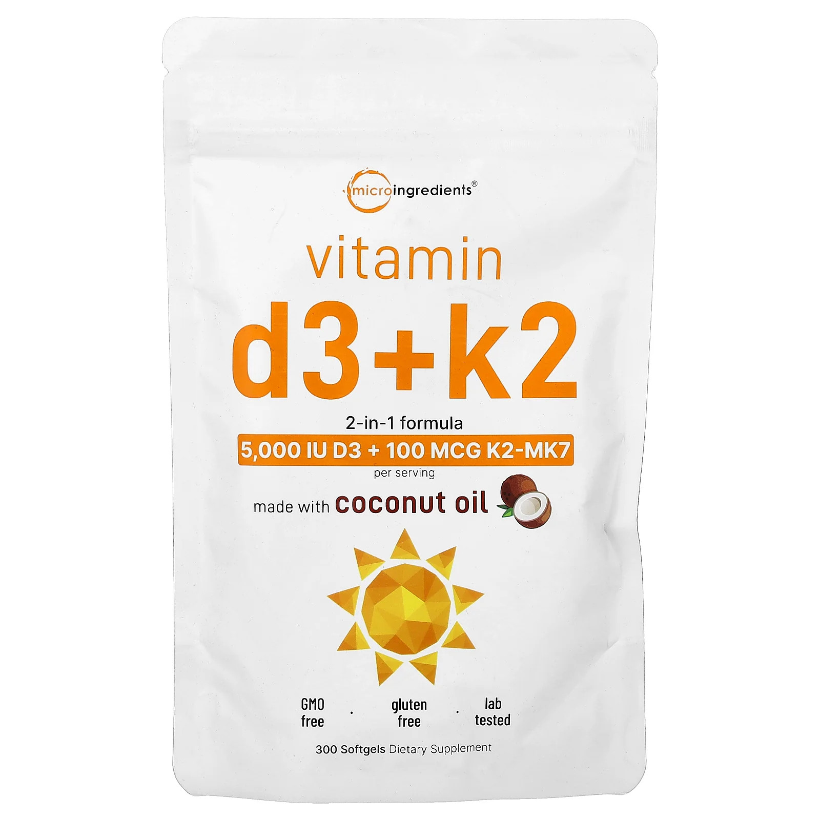 2 X Micro Ingredients, Vitamin D3 + K2, 300 Softgels