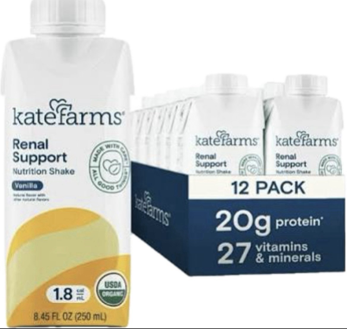 24 KATE FARMS Organic Plant Based 1.8 Renal Support_Vanilla, 8.45 OZ / 2 Boxes