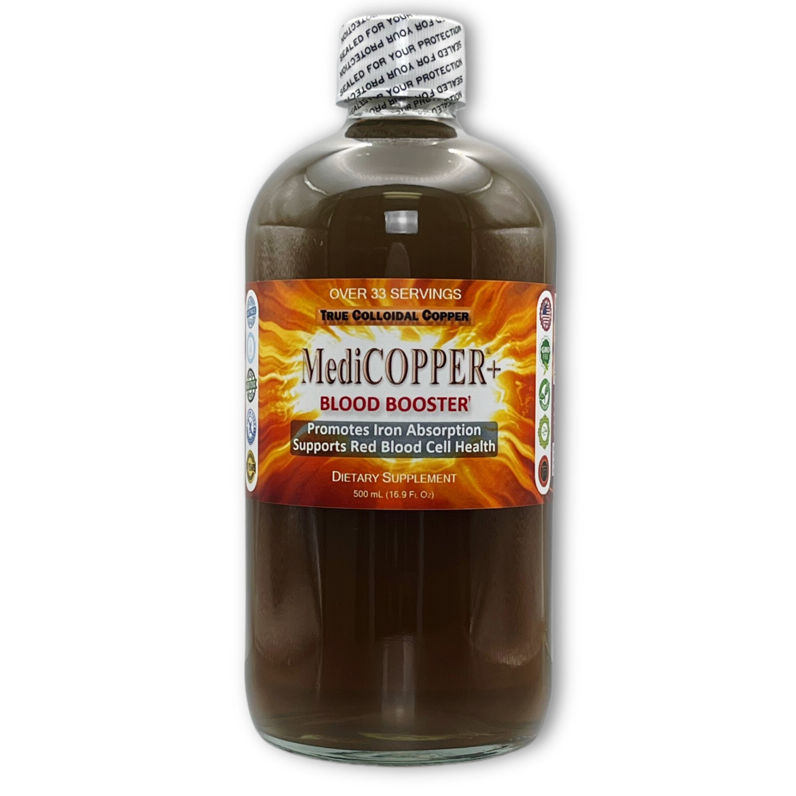 MediCOPPER® + Blood Booster True Colloidal Copper CuNP Nutrient: 500 mL in Glass