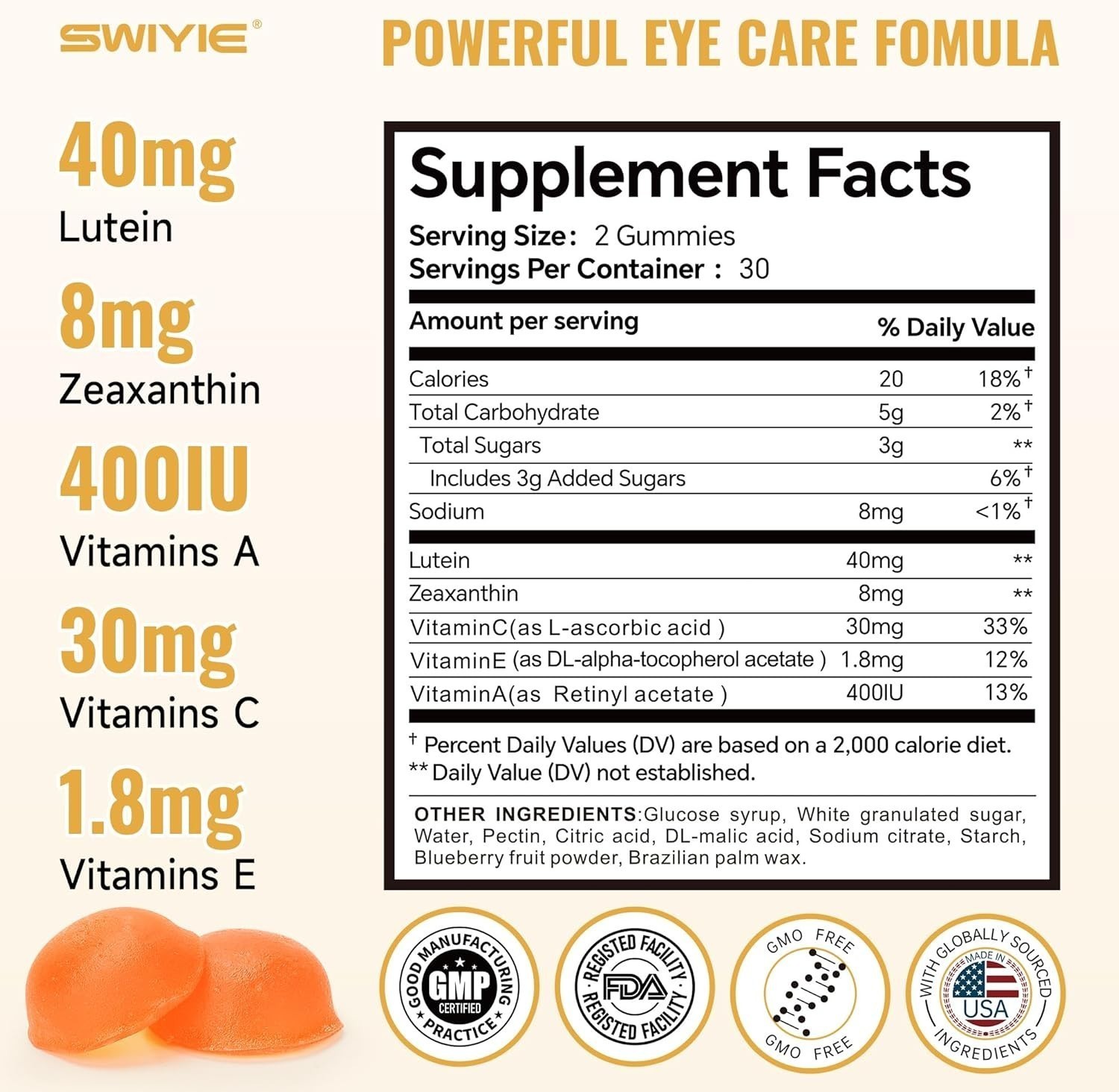 2 PACKS-LUXRY SWIYIE Lutein Gummies – Eye Health Support with Lutein&Zeaxanthin