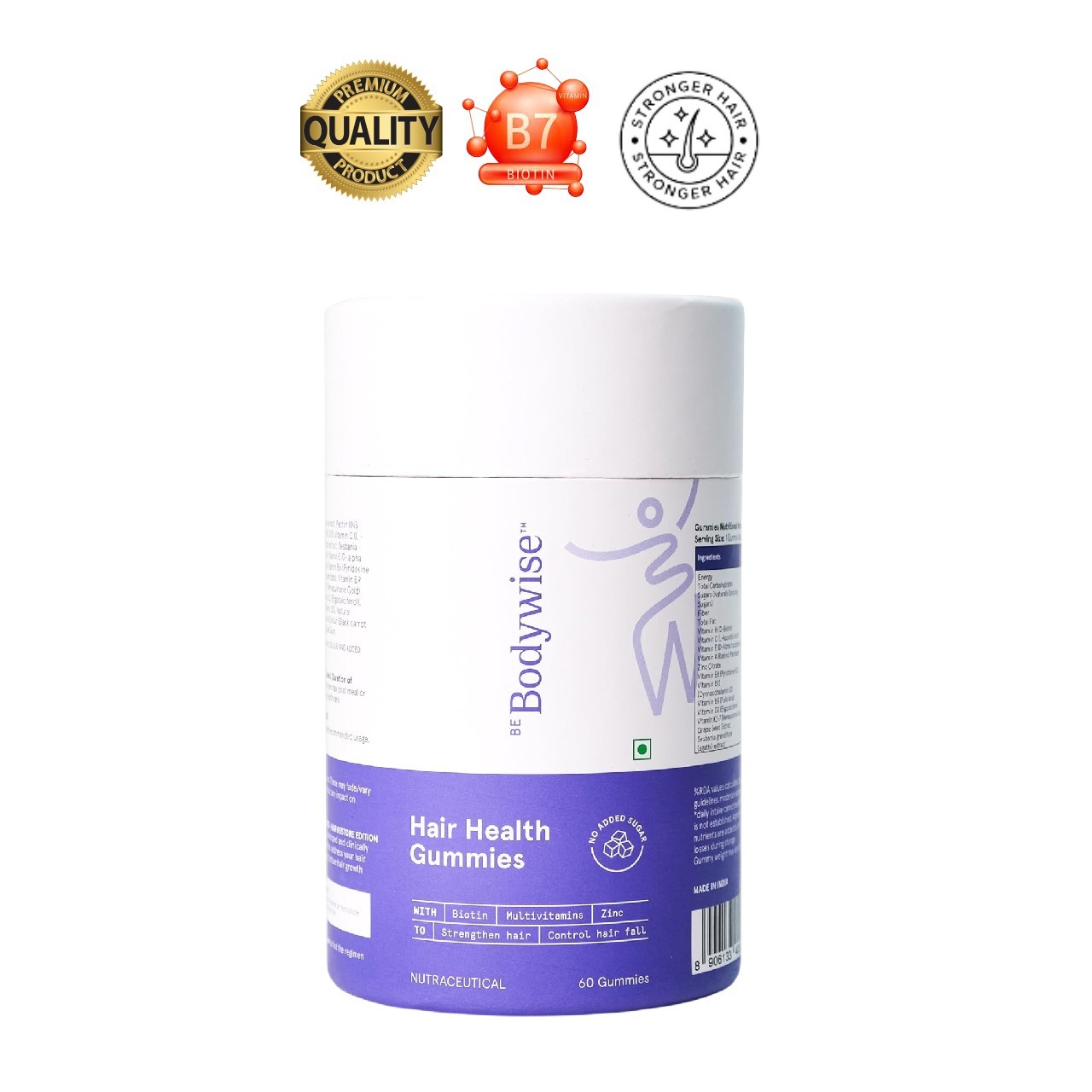 Be Body.wise Biotin Hair Gummies 60 Strawberry Gummies