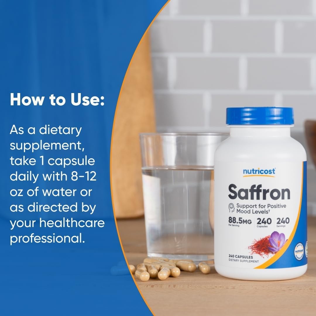 Nutricost Saffron Extract 88.5mg 240 Capsules Veggie Caps Non GMO Gluten Free