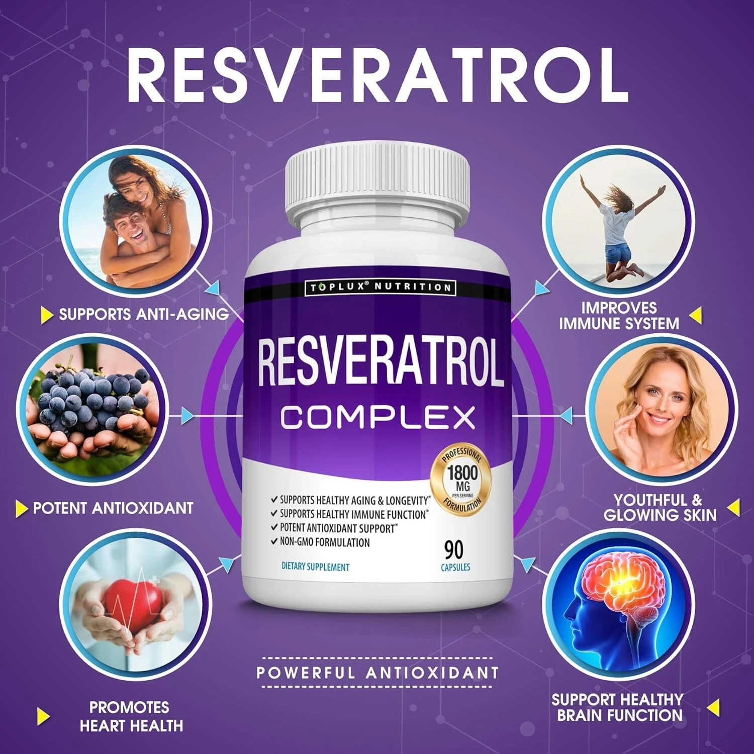 Resveratrol Supplement 1800 Mg Antioxidant Complex – Highly Potent Natural Trans