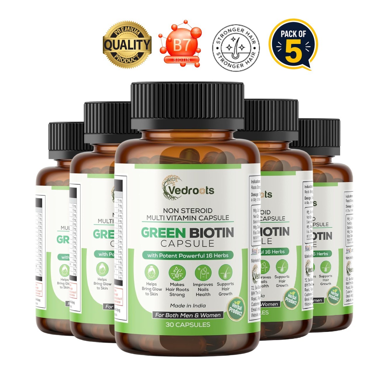 Ved.roots Green Biotin 30 Veg Tablets Pack of 5