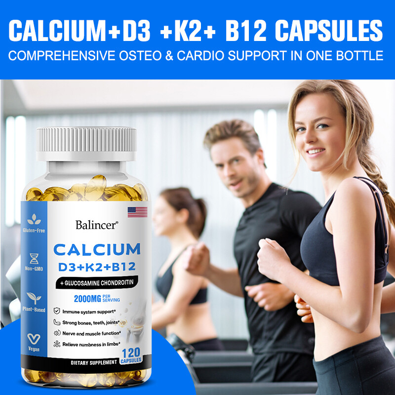 Calcium Capsules w/ D3+K2+B12,Heart & Muscle Support,Nerver & Immune Support