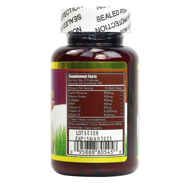 6 x WOHO Natural DNA Lamb Placenta 100 Capsules Fresh Made In USA