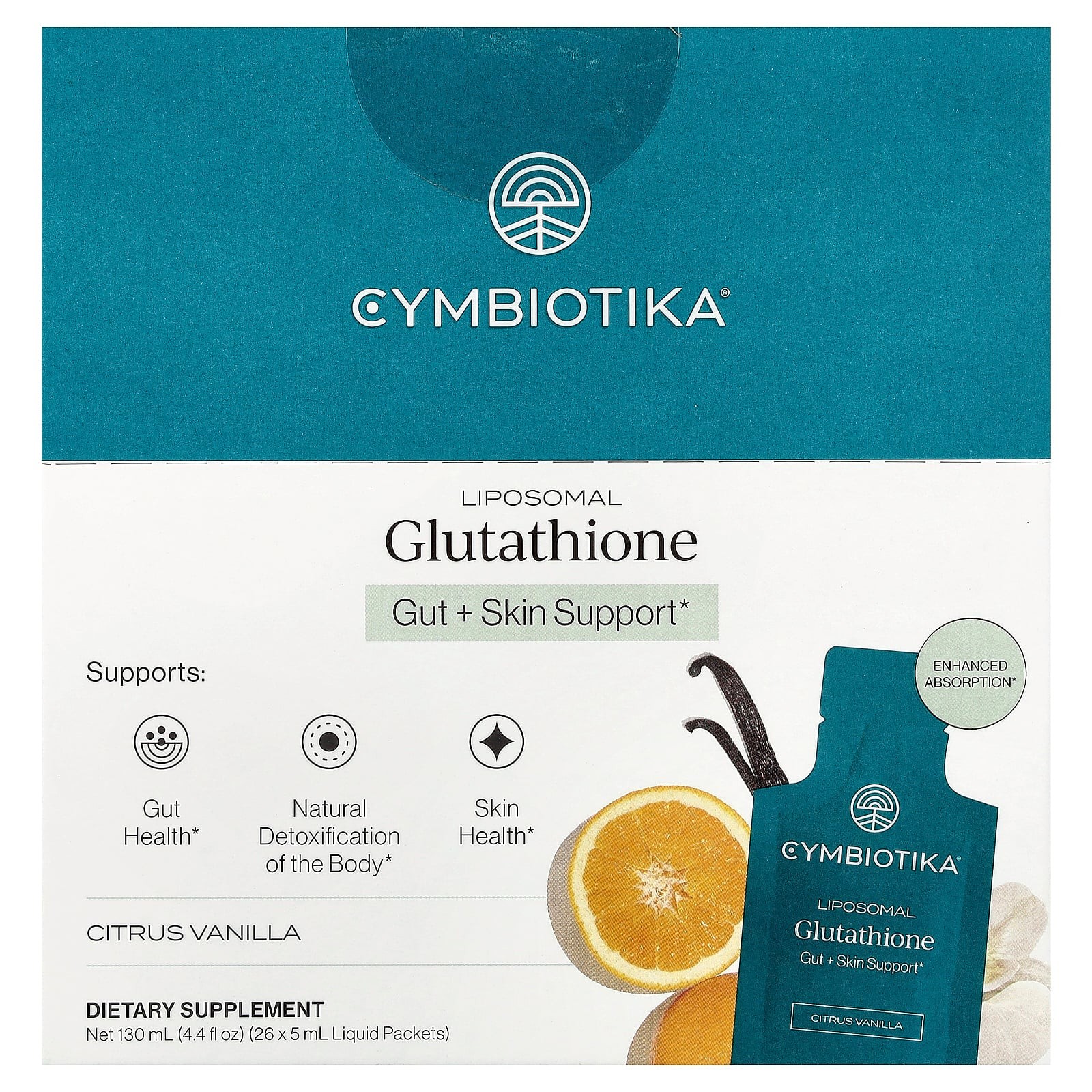2 X Cymbiotika, Liposomal Glutathione, Citrus Vanilla, 26 Liquid Packets, 0.17