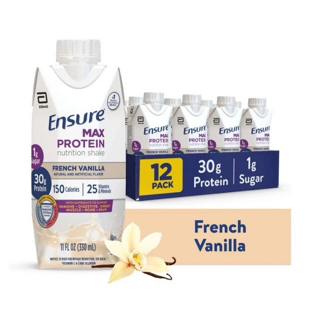 HotEnsure Max Protein Nutrition Shake, French Vanilla, 11 fl oz (330 mL), 12 ct