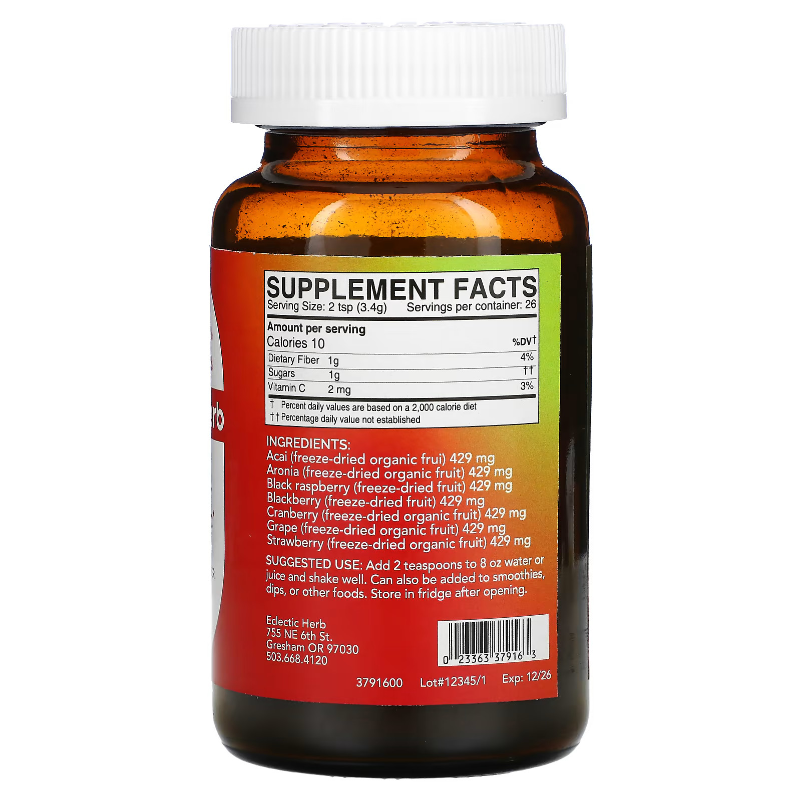 2 X Eclectic Institute, Freeze Dried Fresh, Nutrigenomic Super Berry, 3.2 oz (90