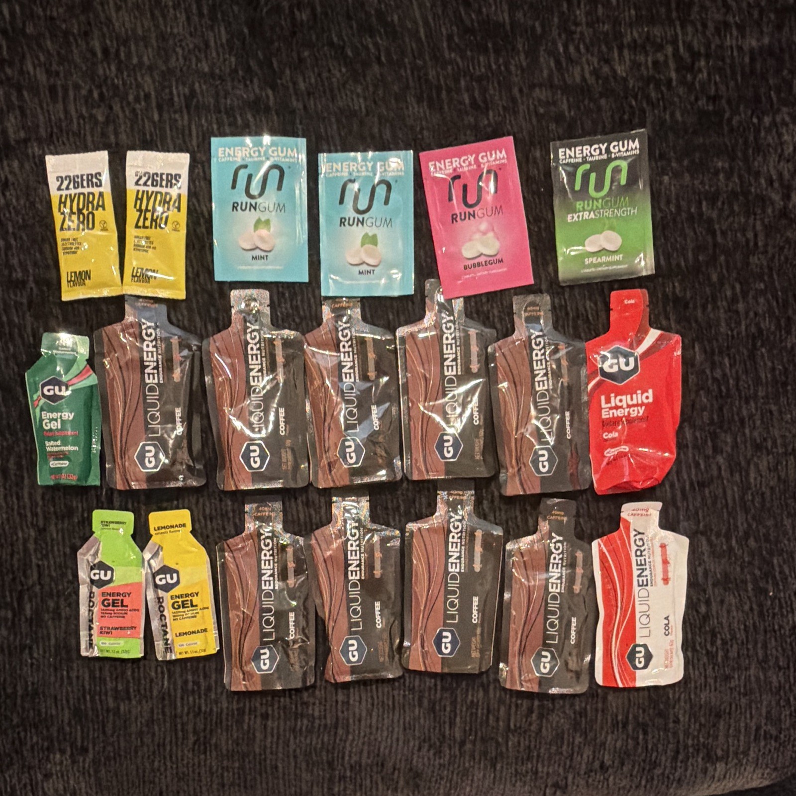 GU Energy Gel & Liquid Variety Pack Lot, Caffeine, with RunGum