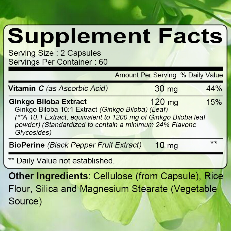 Ginkgo Biloba Extract Capsules – Improves Memory Performance & Learning ability