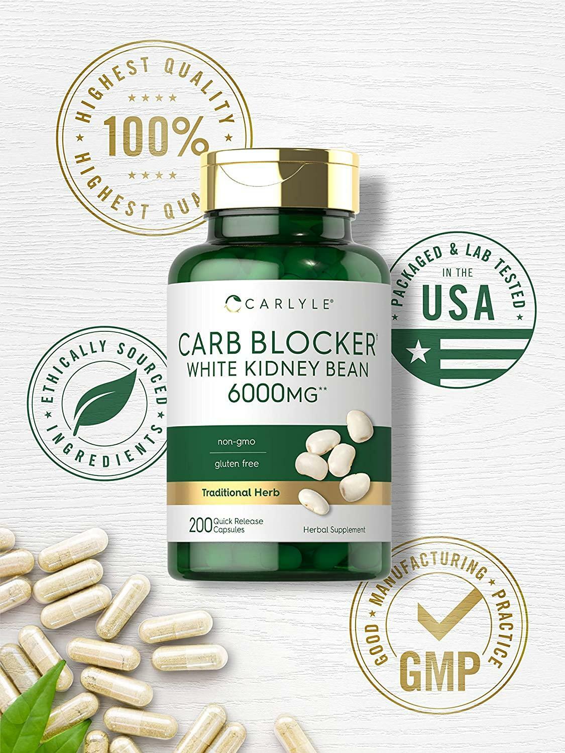 White Kidney Bean Carb Blocker 6000 Mg Potent Extract Starch Reduce, 200 Caps