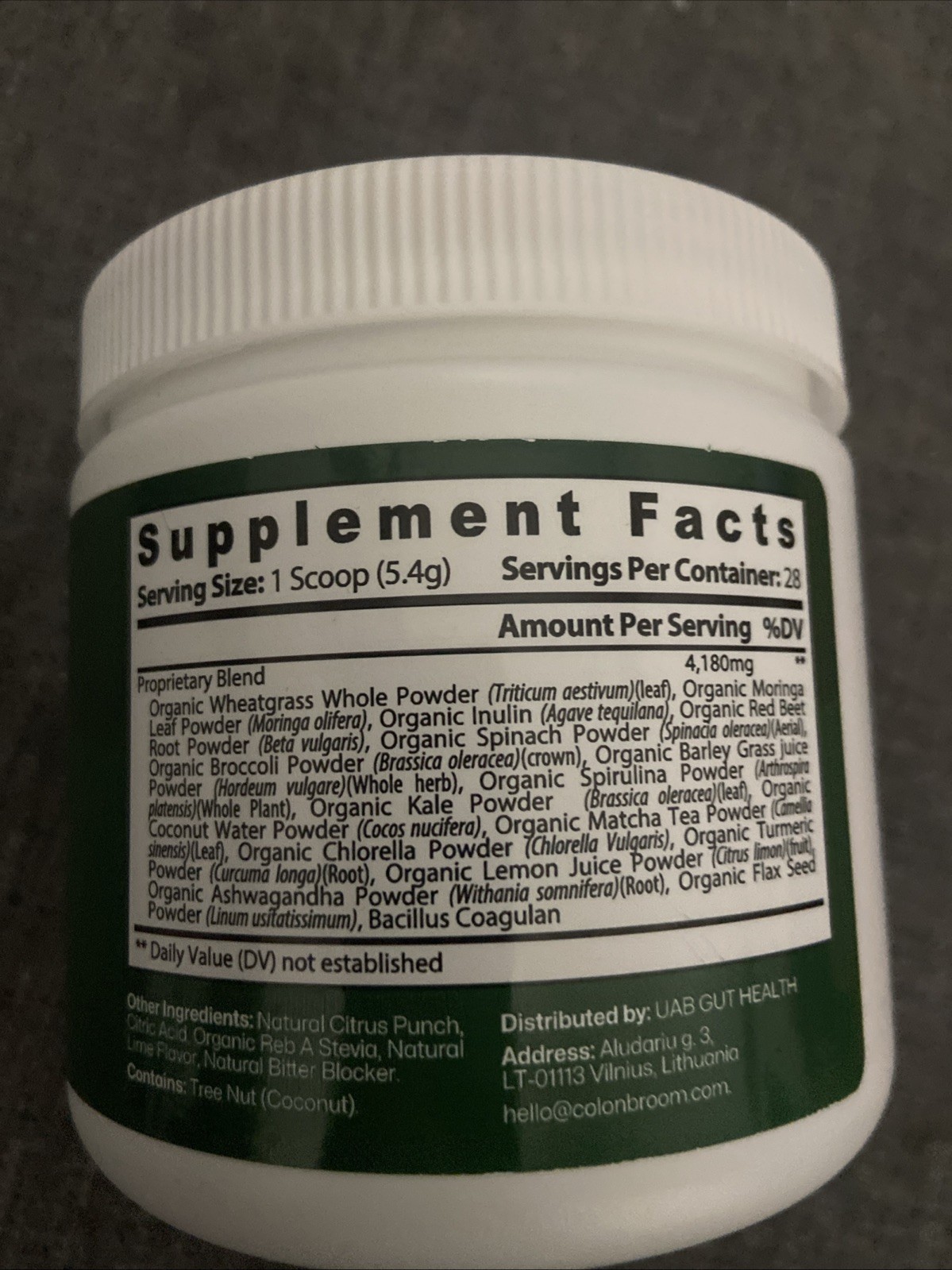ColonBroom Greens Powder with Probiotics, Spirulina & Chlorella – Citrus Punch