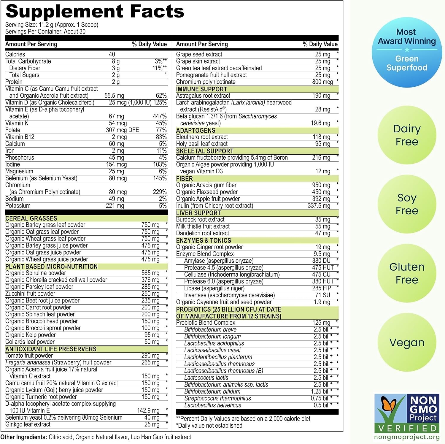 Green Vibrance Superfood Powder 30 Servings 25 Billion Probiotics Vibrant Health