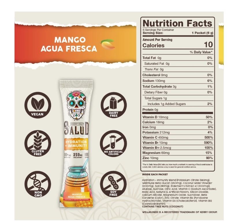 Taste Salud, hydration + immunity drink mix, mango, 1.27 oz