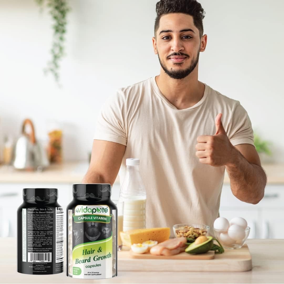 2x Beard Growth Supplement Men – Biotin Collagen Zinc Hair Skin Nails -Exp 08/25