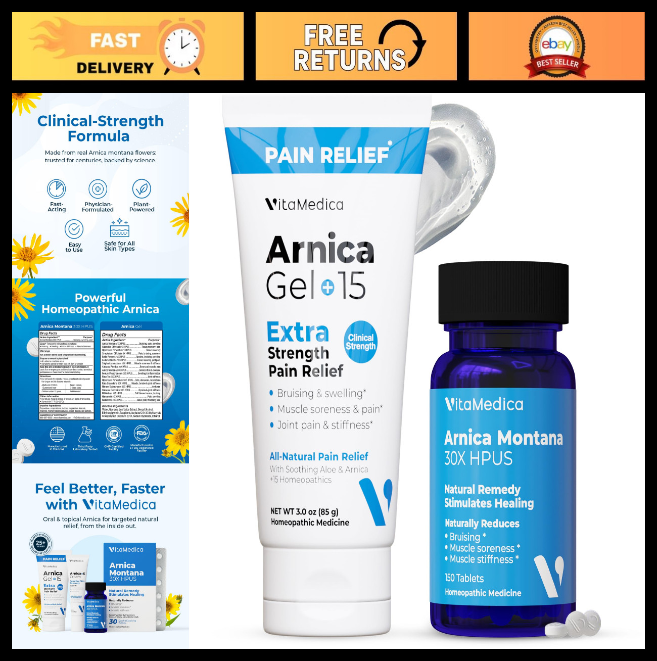 Arnica Montana Tablets & Gel Bundle – Rapid-Dissolve for Bruising, Swelling & So