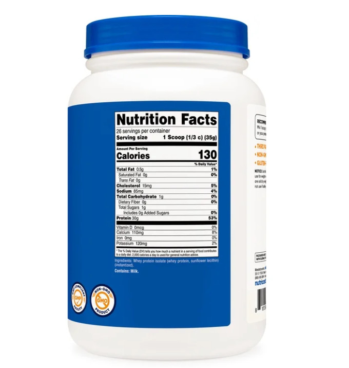 Nutricost Whey Isolate Unflavored 2lb Non-GMO Gluten Free