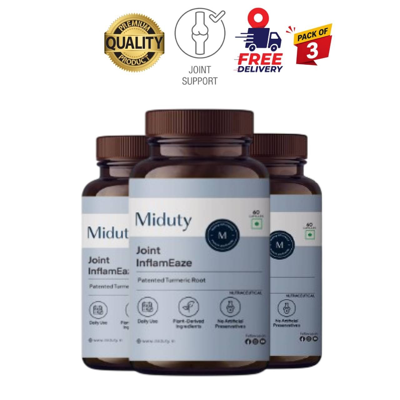 Mi.duty Joint InflamEaze 60 Caps Pack of 3 Herbal Support