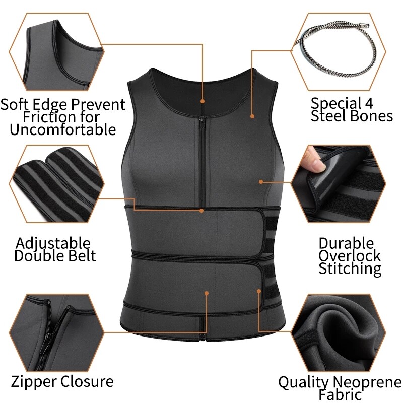 Men Neoprene Sauna Sweat Vest Body Shaper GYM Waist Trainer Fat Burner Shapewear
