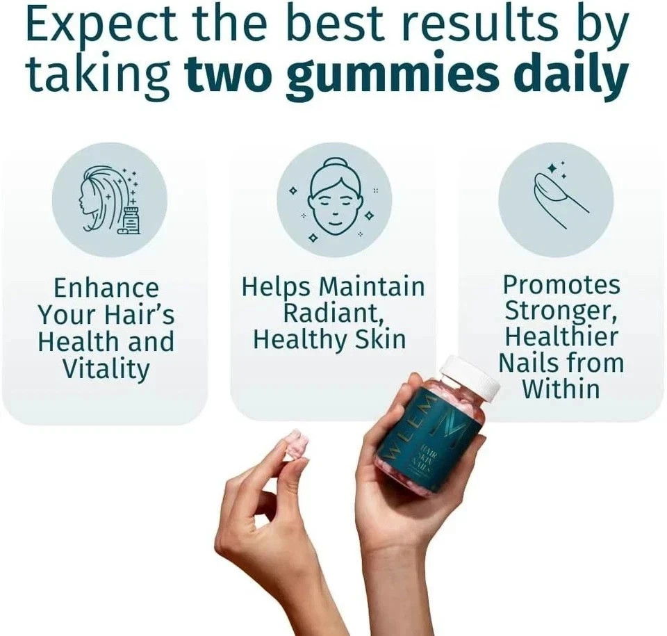 3 Packs WEEM Hair Skin and Nails Gummies, Vegan biotin Vitamins, Healthy Hair