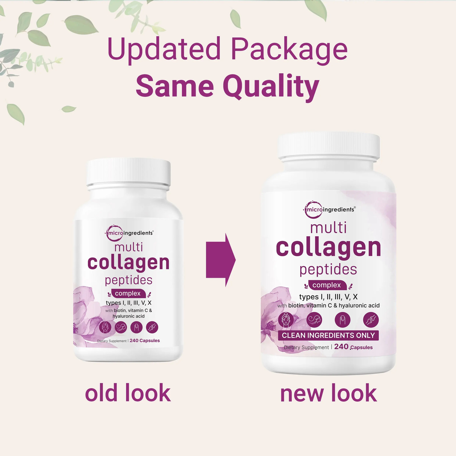 Multi Collagen Complex Supplement 240 Capsules Skin Hair Nail Support