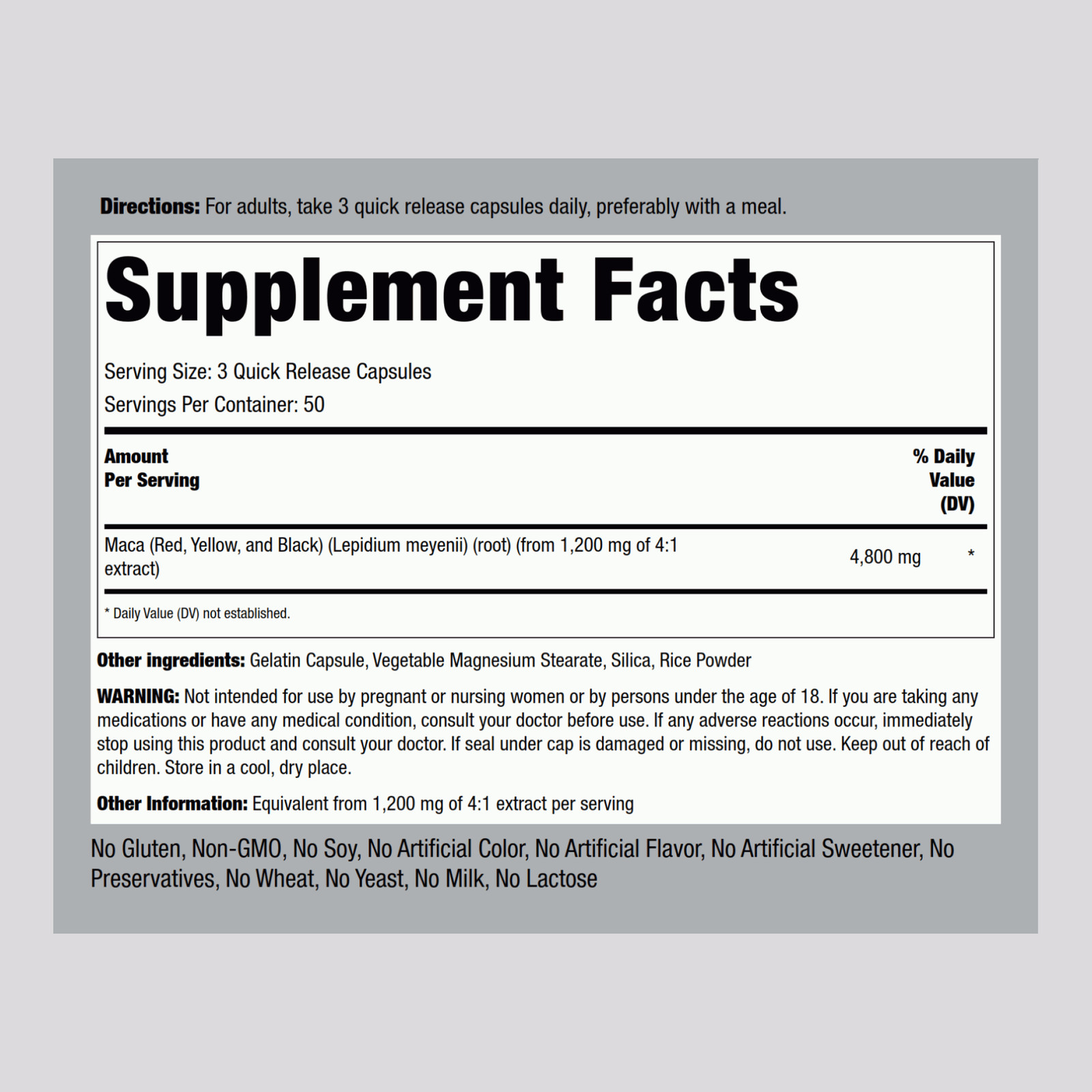 Maca Root Capsules | 4800mg | 150 Count | For Men | Non-GMO | by Piping Rock