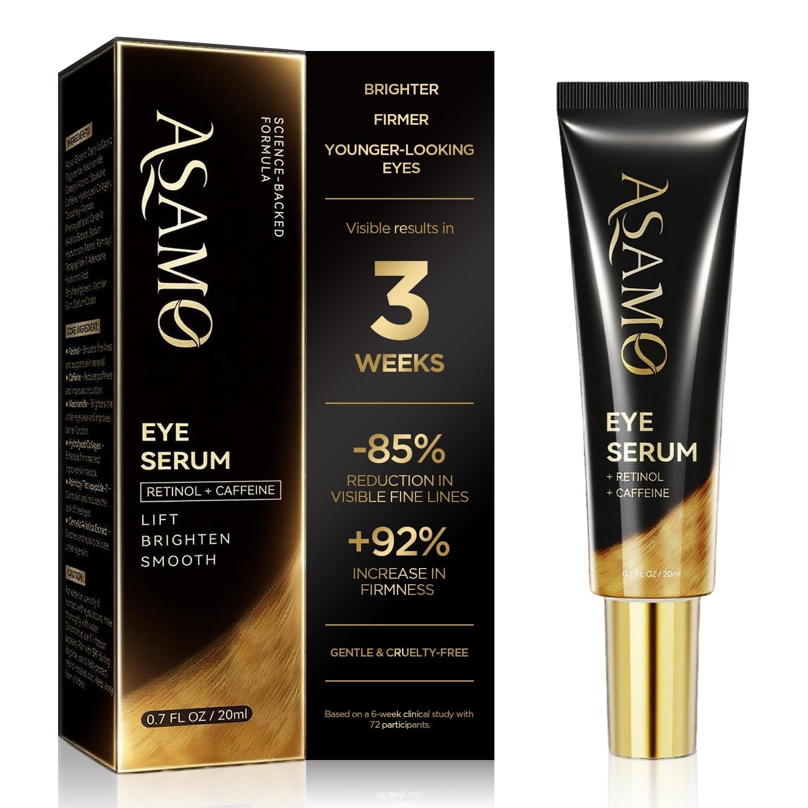 ASAMO Retinol & Vegan Collagen Eye 0.7 Fl Oz (Pack of 1), Interstellar Glint