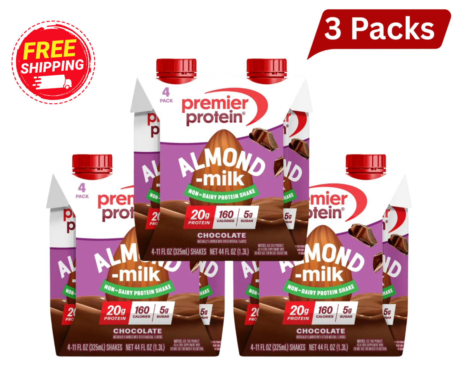 Premier Protein Almond Milk Shake, Chocolate, 20g Protein, 11 Fl Oz, 12 Ct
