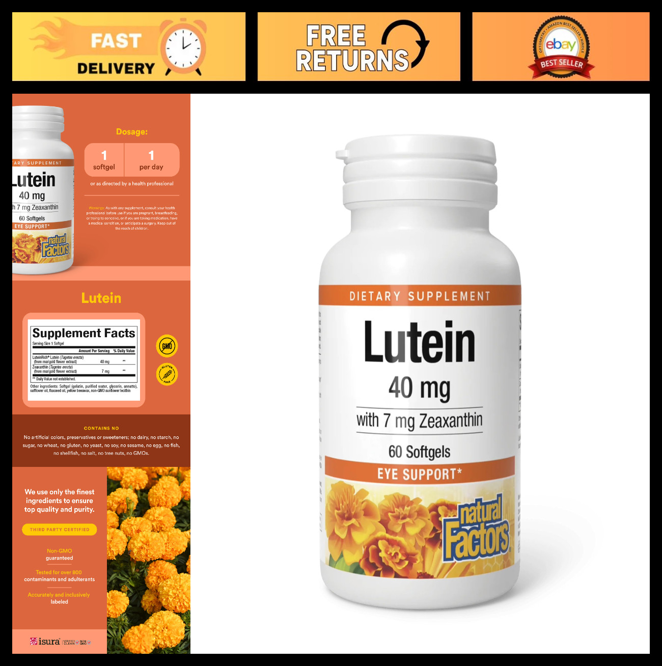 Lutein 40mg Softgels – Antioxidant Support for Healthy Eyes & Skin with Zeaxanth