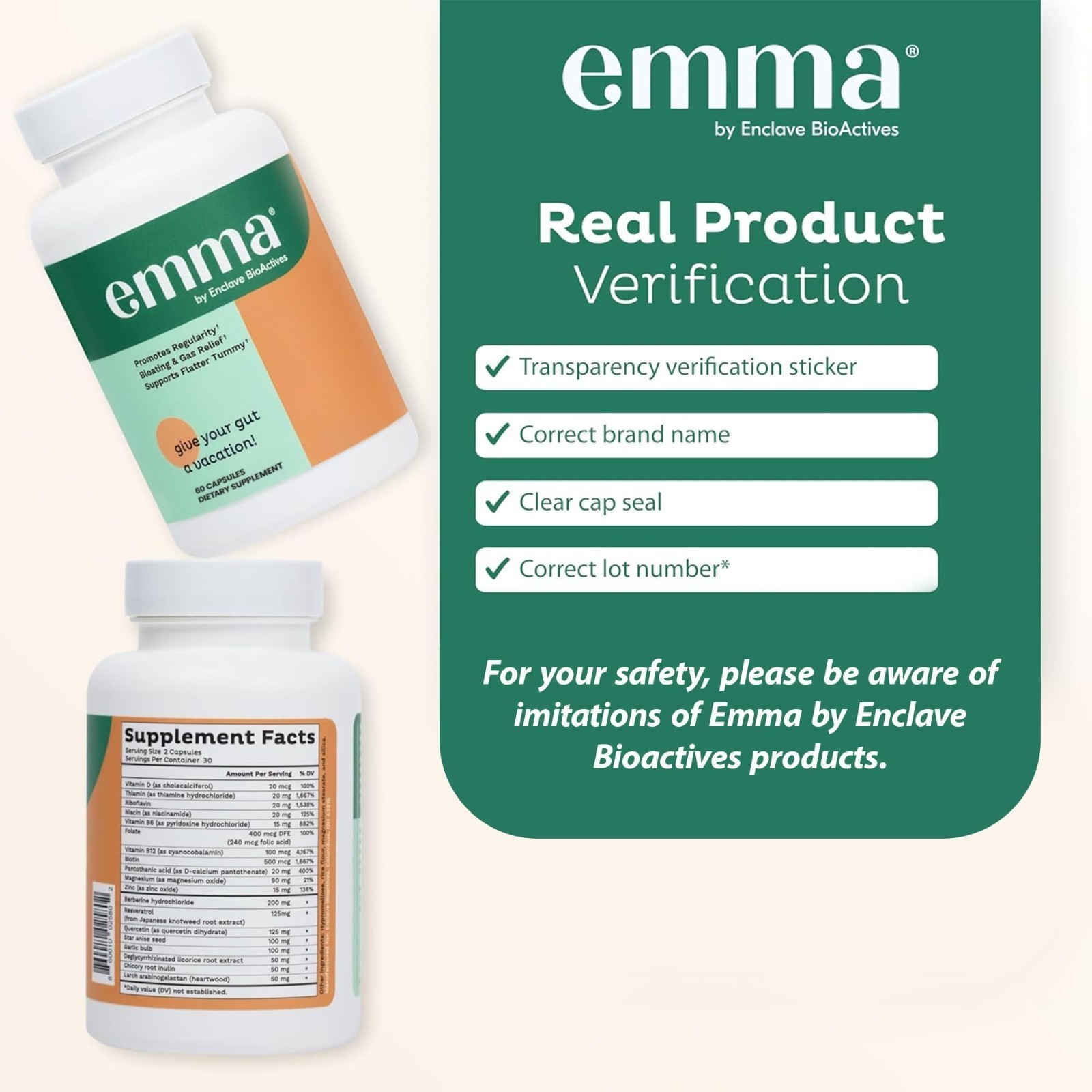 3 Pack Emma Gut Health supplemental 180 Capsules for Bloating Relief & Leaky Gut