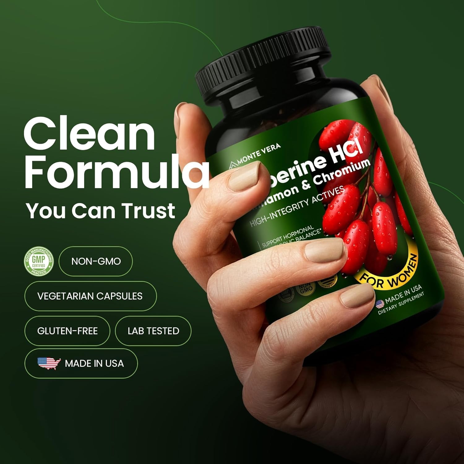 Berberine HCI 1500mg with Chromium Cinnamon Vegan Non-GMO Supplement 90 Capsules