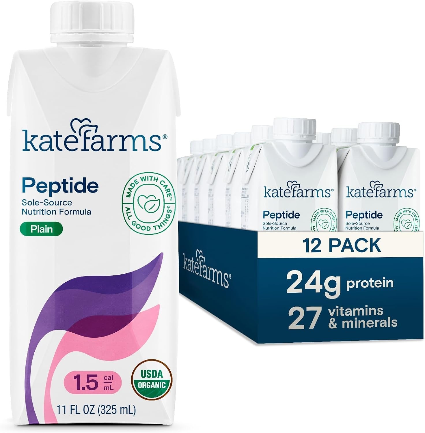 Kate Farms Peptide 1.5 Plain Nutrition Formula 12 x 11 fl oz Cartons 325mL
