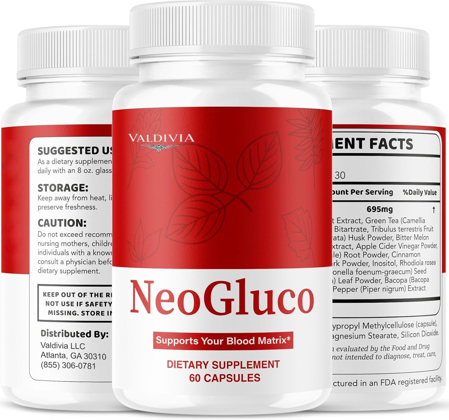 NeoGluco Blood Sugar Support Supplement Capsules Natural 1 Pack 60Ct