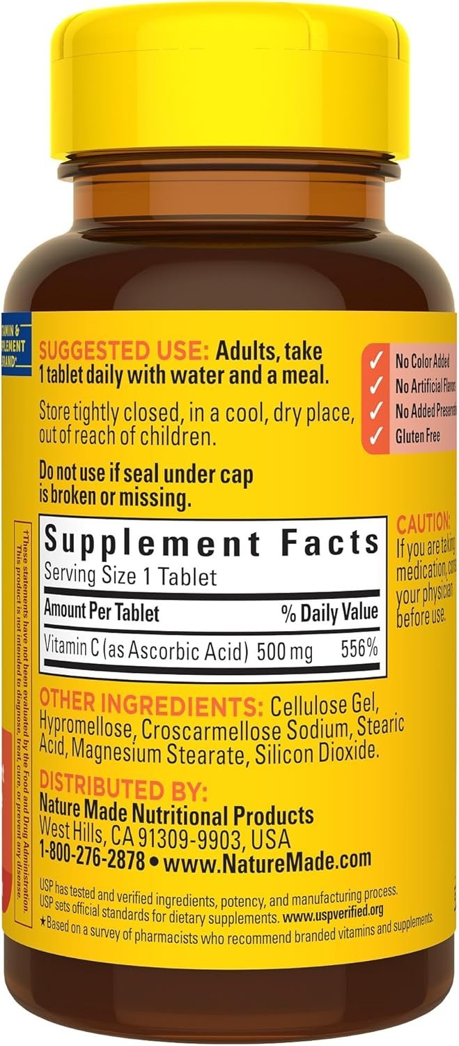 Nature Made Vitamin C 500 mg Tablets, Dietary Supplement, Vitamin C for Immune S