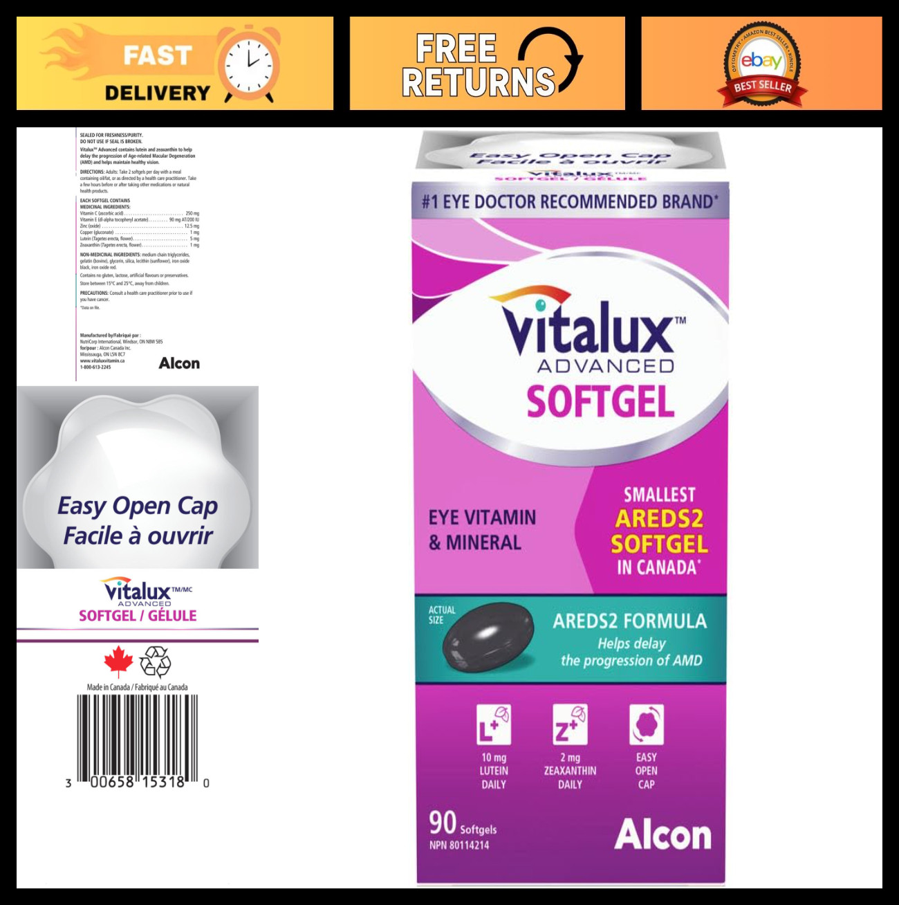 Advanced Vitalux Soft Gels – 90 Count, Eye Health Support, Omega-3 & Vitamins