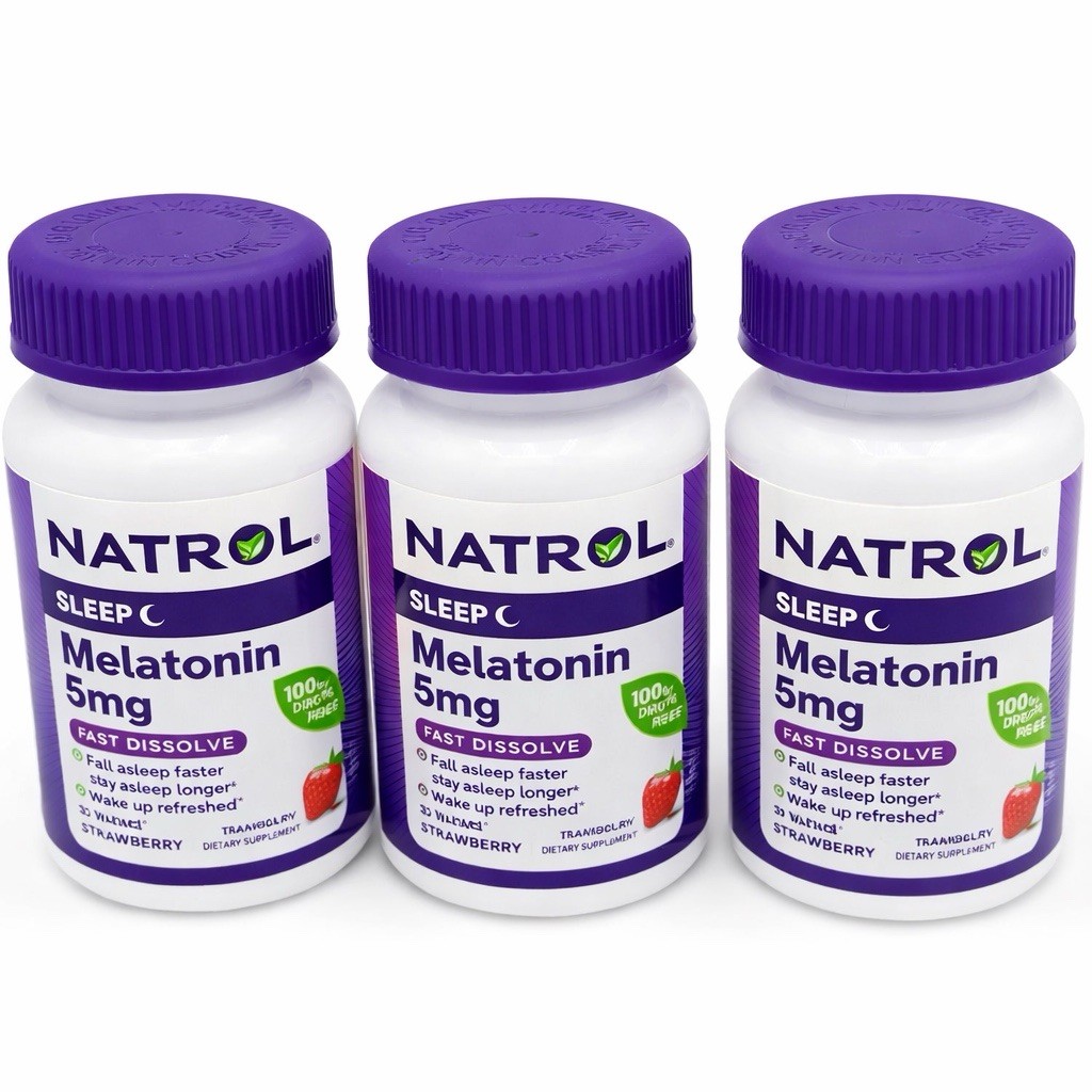 3 Pack-Natrol Melatonin 5mg, Fast Dissolve Strawberry, 30 Tablets, Exp 10/26