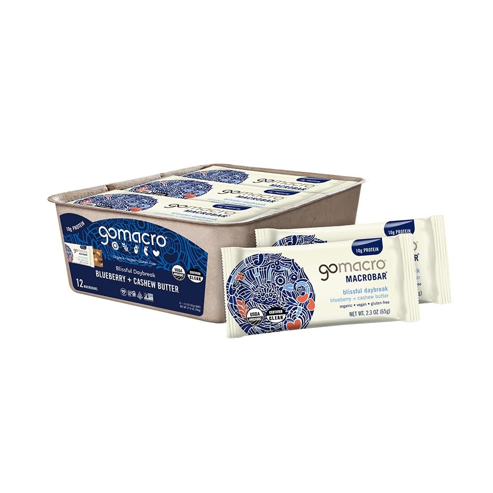 GoMacro Macrobar Organic Vegan Protein Bars Blueberry + Cashew Butter 2.3 Ou…