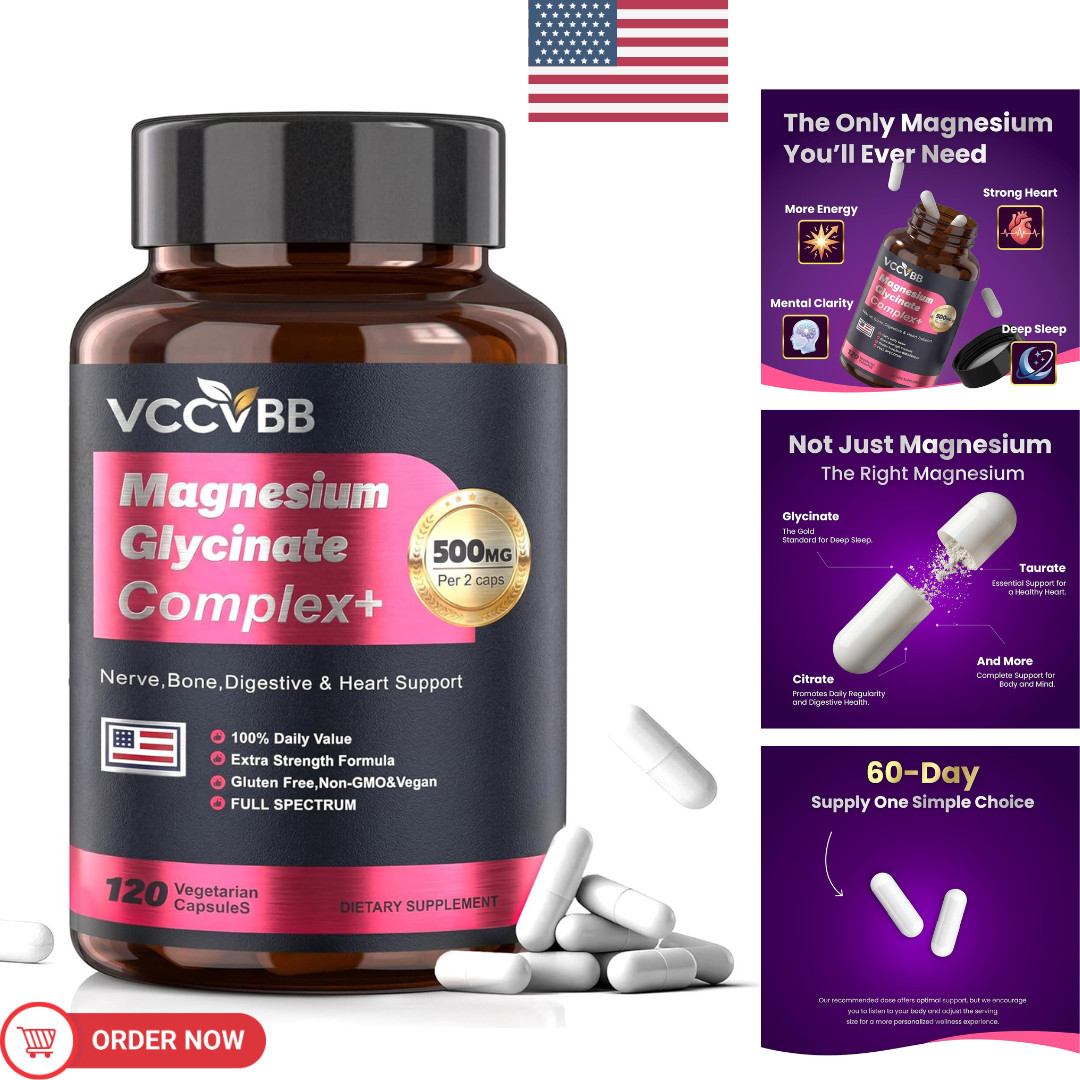 Magnesium Glycinate 500mg 120 Vegan Caps | High Absorption Complex | Sleep Stres