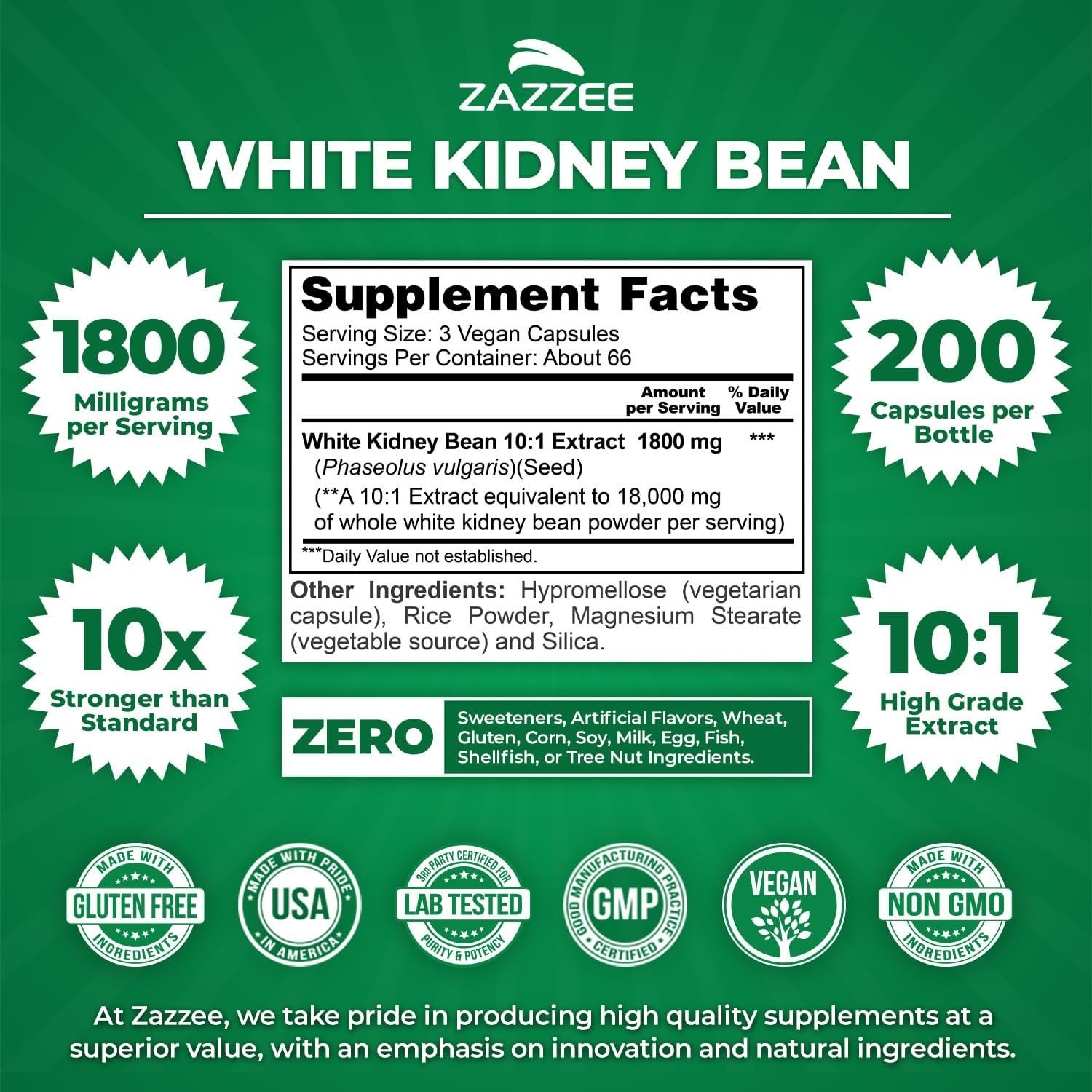 White Kidney Bean 10:1 Extract, 1800 mg per Serving, 200 Capsules, 2+ Suppl…