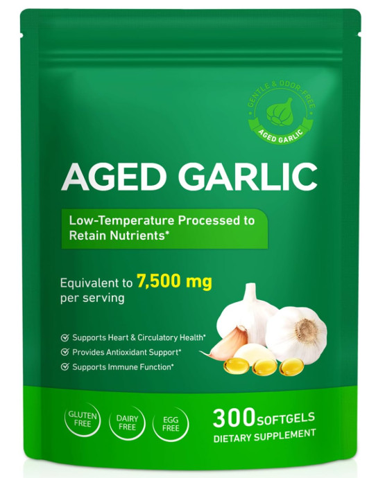 Odorless Garlic 7500Mg per Servings, 300 Softgels | 2 Years Aged Garlic Extra…