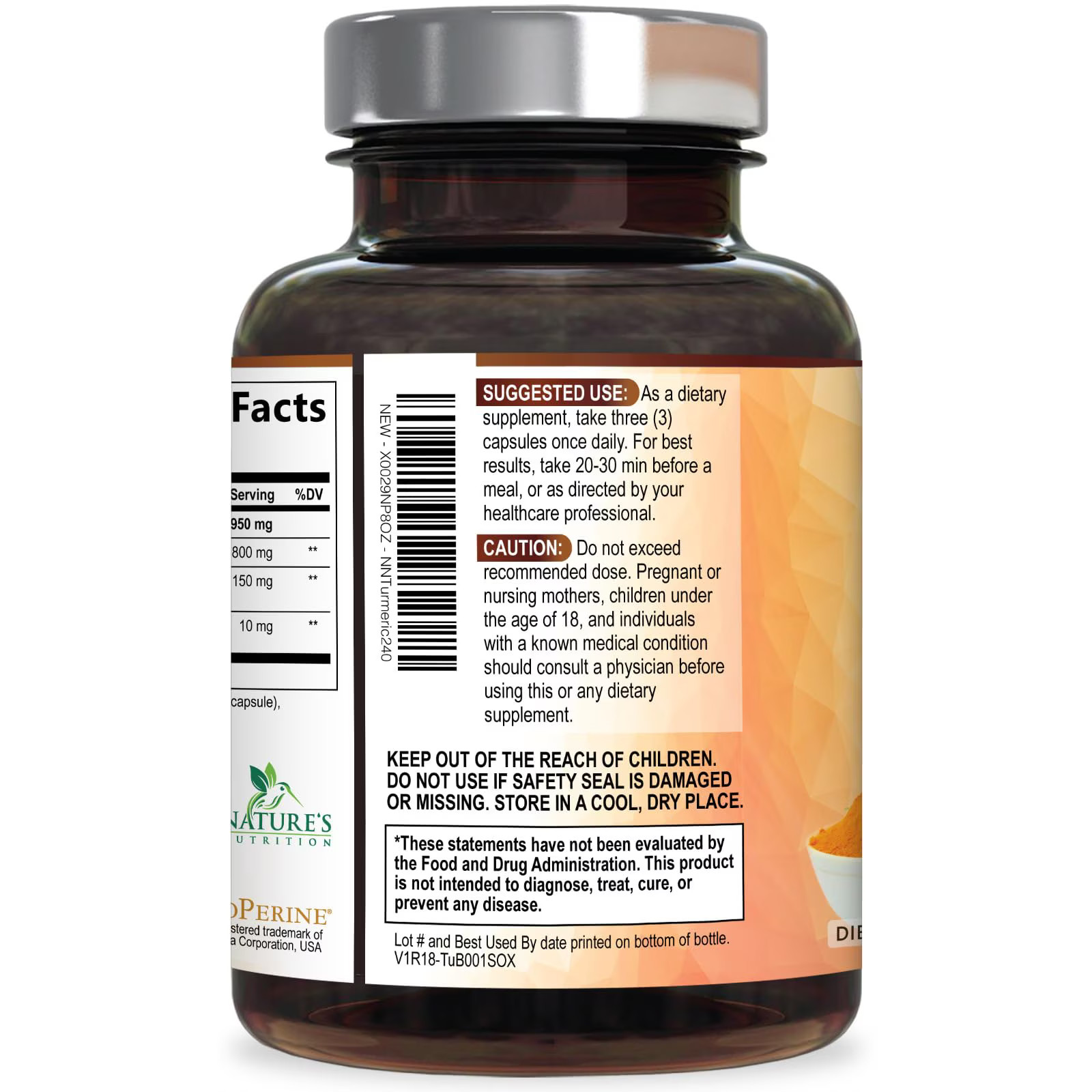 Turmeric Curcumin Supplement 95% Curcuminoids with BioPerine 240 Capsules